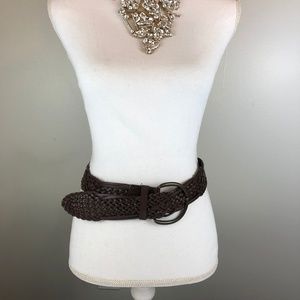 Genuine Bonded Brown Leather Braided Belt Small